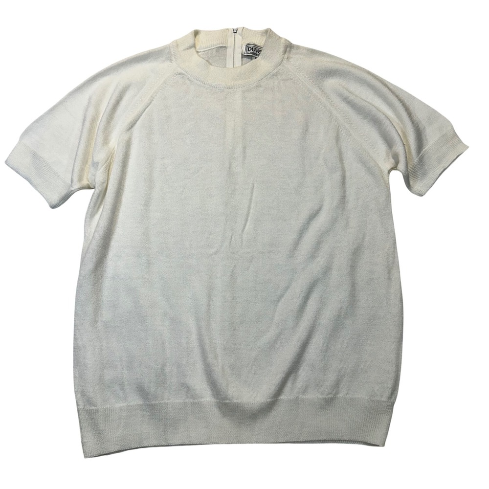 Duvet Vintage Knit‎ Top Women Medium Cream White Mock Neck Back Zip Retro 90s
